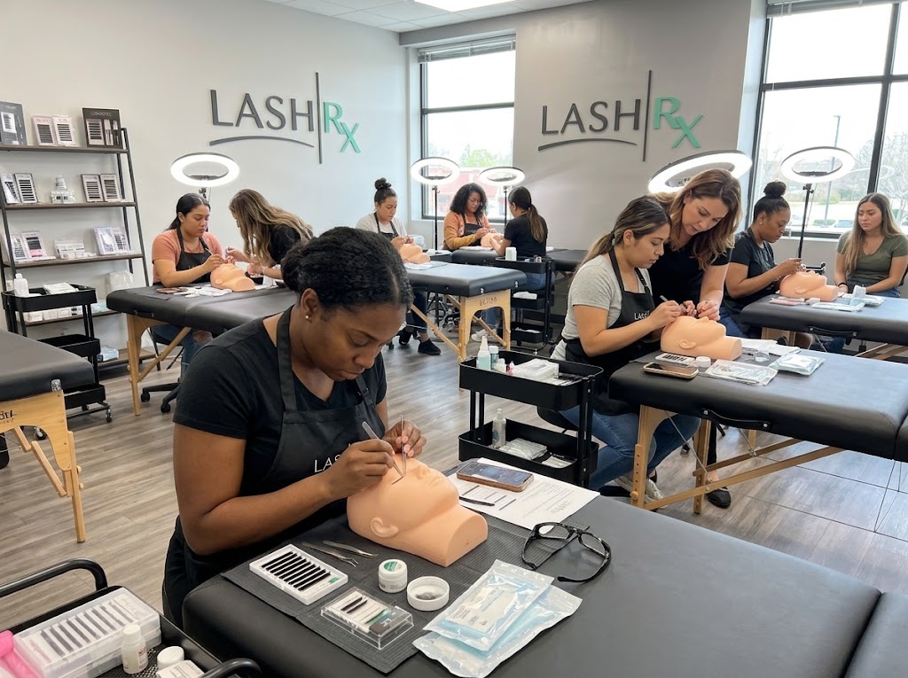 hybrid lash training Dallas TX student practicing live model application
